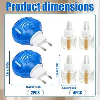 6PCS Mosquito Repellent Plug in, Lasting Mosquito Plug, Plug-in Insect Killer for up to 60 Nights per Refill, Includes 2 Diffuser and 4 Refill for Home&Travel Rapid Kills Mosquito, Midges on Contact