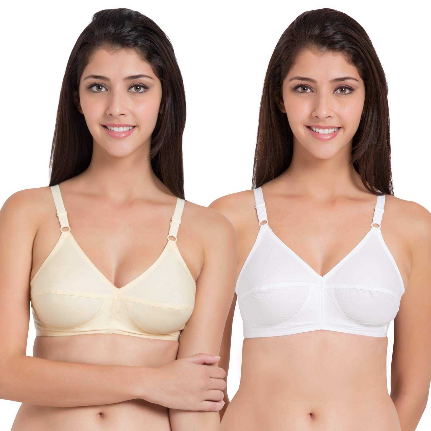 souminie Women's Cotton Non-Padded Non-Wired Everyday Bra (SLY-933_Skin-Black_34D) Pack of 2-picture-47