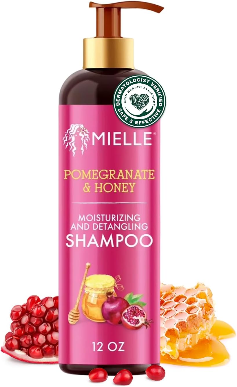 Mielle Organics Pomegranate & Honey Detangling & Moisturizing Shampoo - Curly Hair Shampoo for Women - Enriched with Honey & Babassu Oil to Lift Dirt, Loosen Tangles & Retain Moisture (12 Fl Oz)