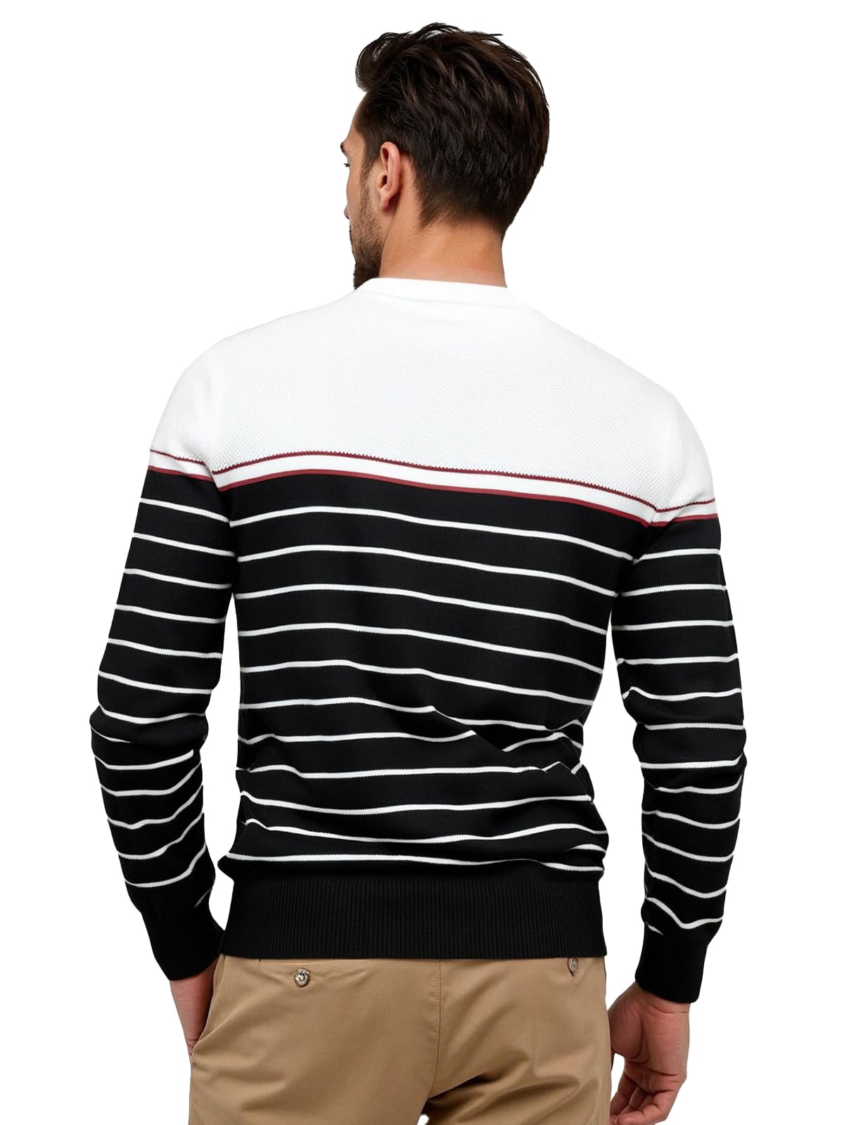 Pull Rayé pour Homme Manches Longues col Rond Bloc de Couleur Tricoté Pull Décontracté Automne Hiver Pul Hauts à Porter au Quotidien
