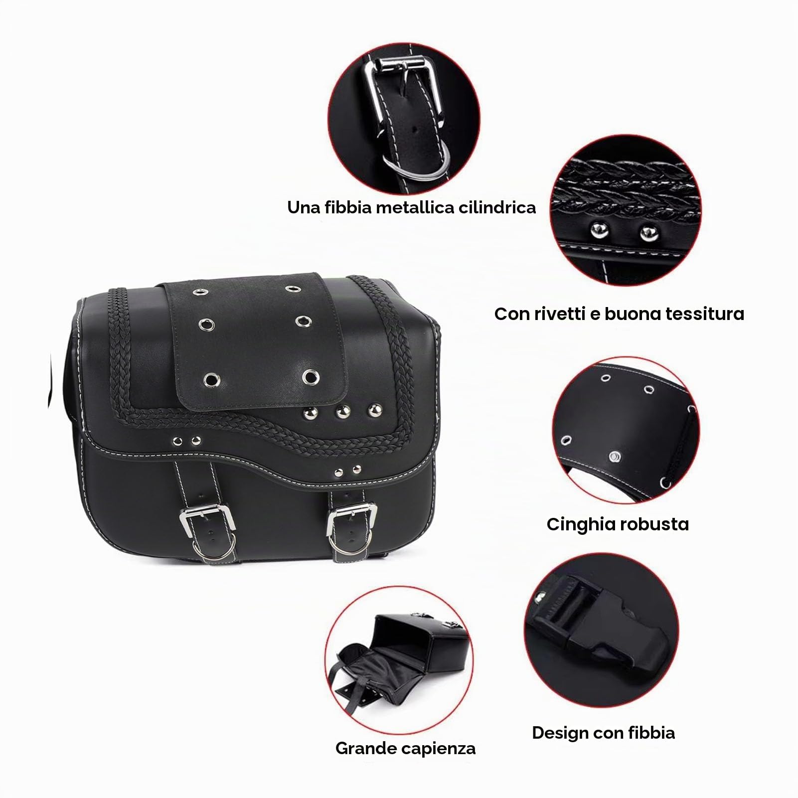 Borse laterali moto, borse laterali attrezzi laterali moto pelle PU 30 litri, borsa bagagli ciclismo, impermeabili, borse laterali inclinate, borse laterali fibbie a sgancio rapido