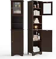 Gizoon 67" Tall Bathroom Storage Cabinet, Freestanding Linen Tower with Adjustable Shelves, Two-Way Doors, Anti-Tip, Dark Brown