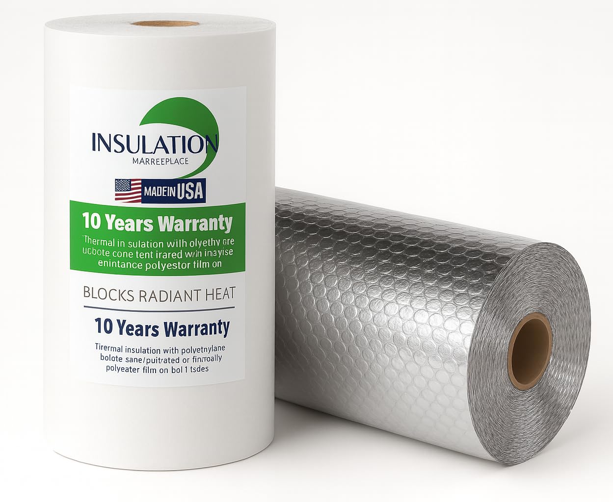 INSULATION MARKETPLACE - 16" x50ft Bubble Core Double Reflective Insulation roll, Thermal Shield, Duct, Garage, Wall, Attic, Pole Barn, Shed, Metal Building, RV Window Insulation, White / Foil