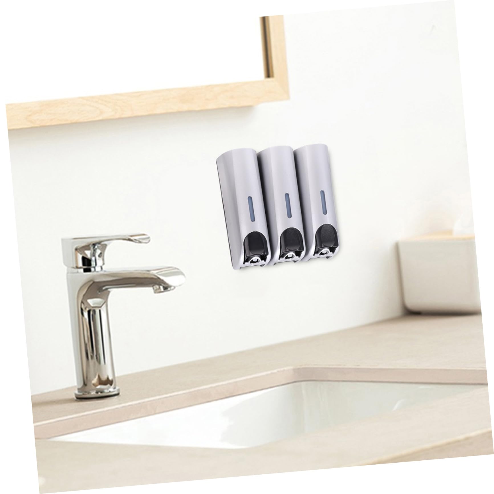 Dispenser da Muro 3 Scomparti Facile da Installare e Pulire in Metallo e Plastica per Sapone, Shampoo e Emulsione per Bagno la Casa
