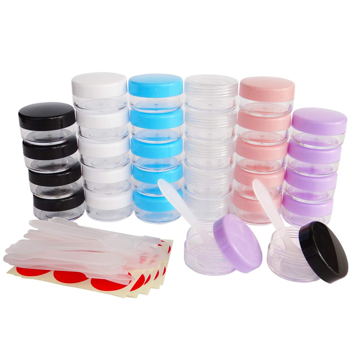 Wopanxye 30pcs 10ml Empty Sample Pots, Small Plastic Cosmetic Jars, 10g Mini Multi-color Travel Makeup Container