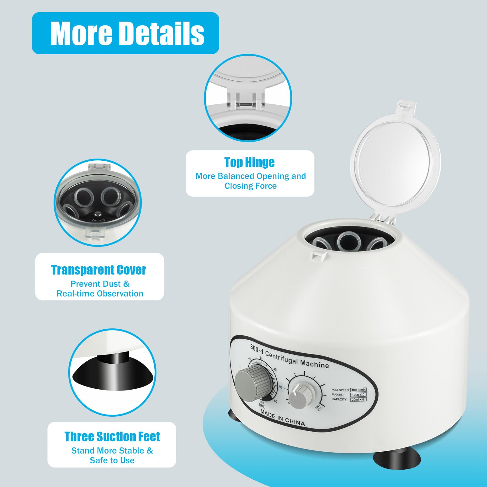 Centrifugadora de laboratorio 220 V 4000 rpm 20 ml centrífuga de mesa con cubierta protectora