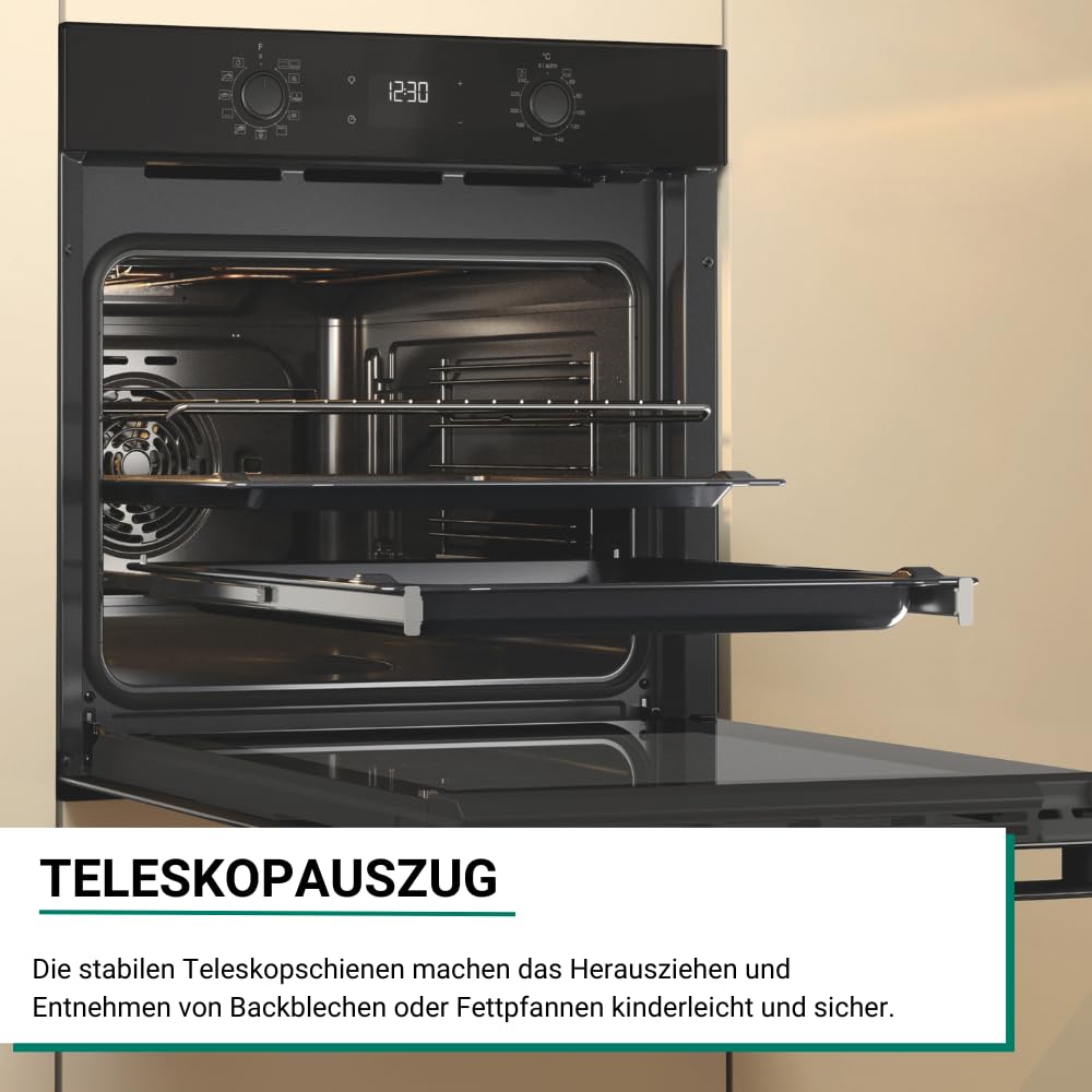 Bauknecht BBA285HU1I Einbau-Backofen 60 cm 71 l Heißluftbackofen PowerHeißluft Maxi Cooking Pizzafunktion Schwarz