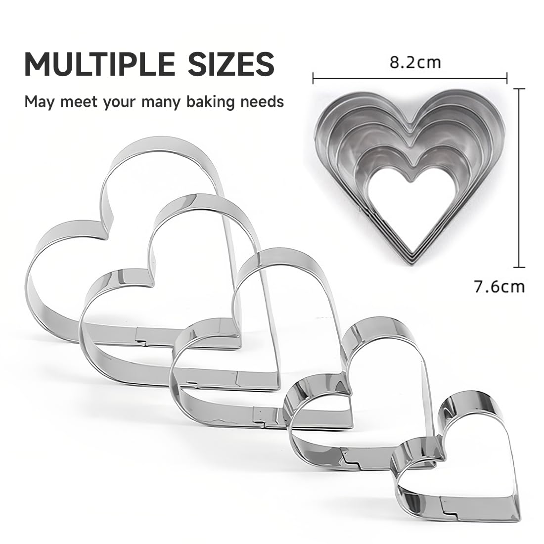 Set 3 Formine Per Biscotti A Cuore In Acciaio Inox - 12.5, 10 E 7.5 Cm Per San Valentino