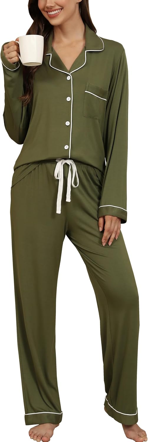 Samring Pajamas Women's Long Sleeve Sleepwear Button Down Pj Sets Soft Loungewear Pajama Set for Women S-XXL - Image 3