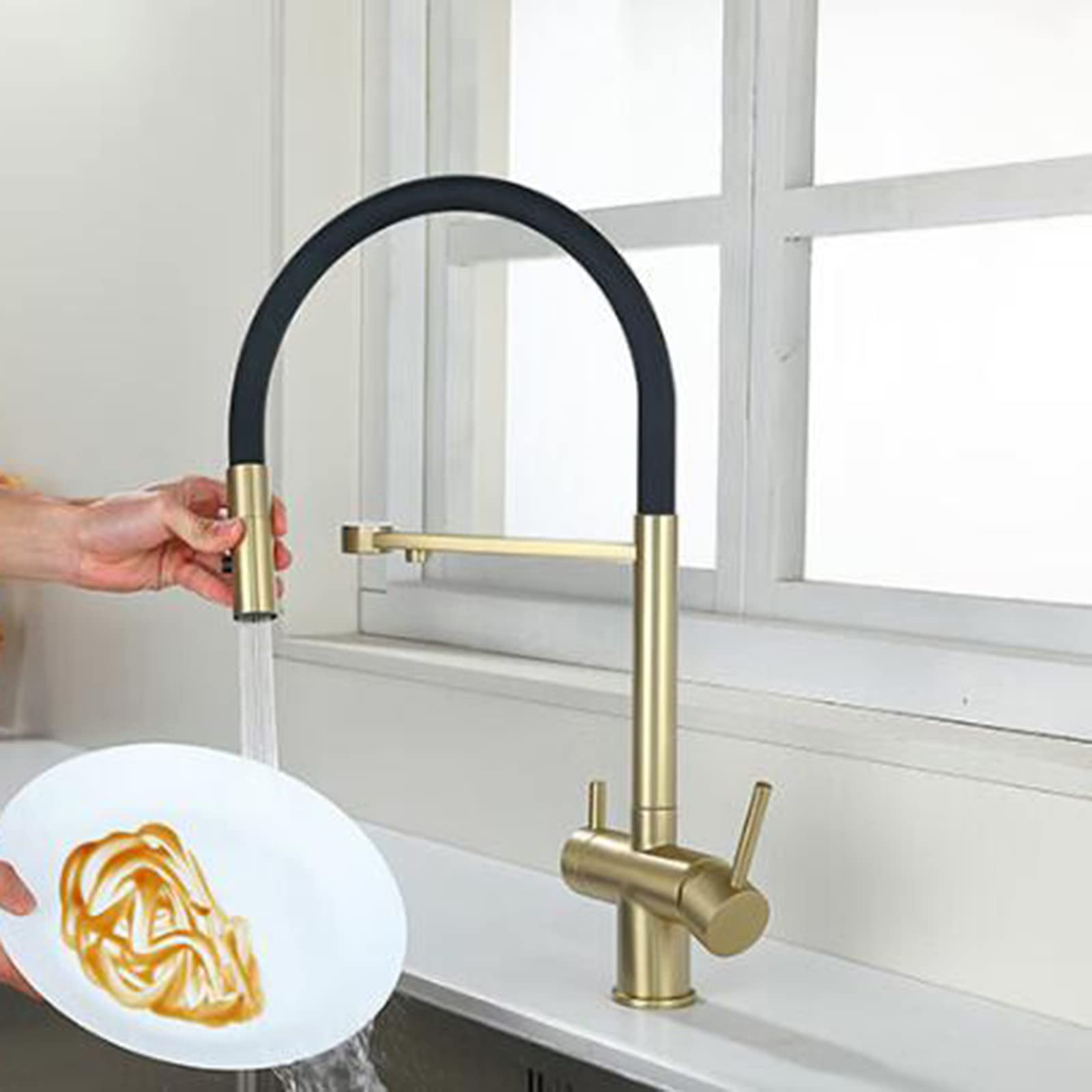 Robinet d'eau Potable en Laiton à 3 Voies avec Filtre pour Eau Chaude et Froide, mitigeur d'évier de Cuisine Gris brossé et Solution d'eau élégante pour la Maison