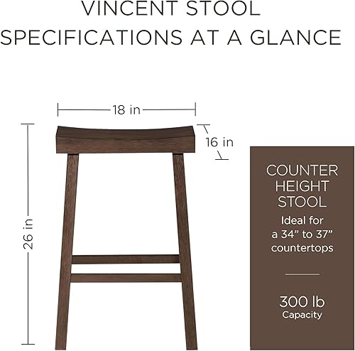 Miniatura 2 de Maven Lane Vincent - Taburete rectangular de 26 pulgadas de altura de mostrador con respaldo en acabado marrón envejecido con asiento superior de