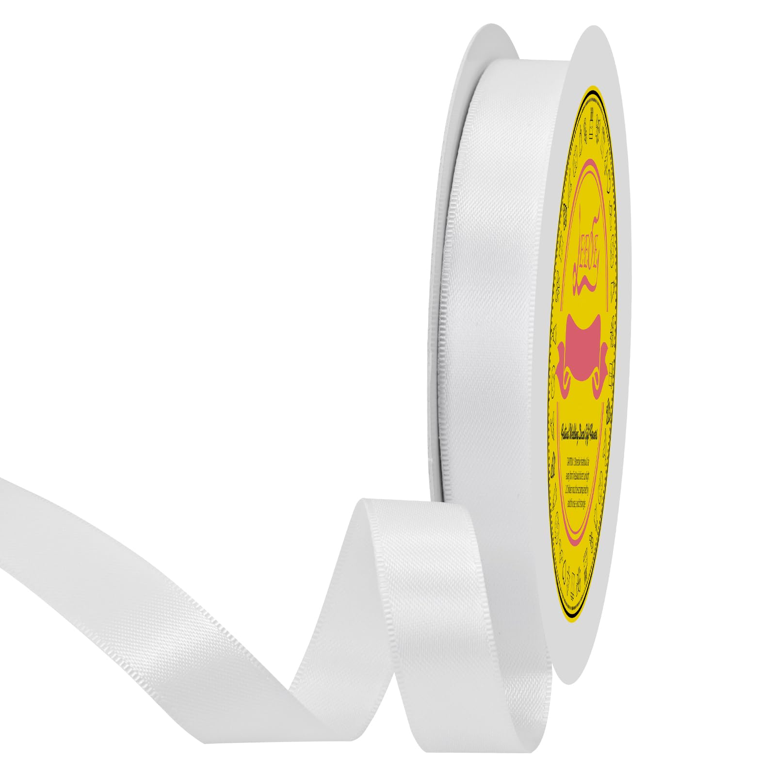 Double Face White Satin Ribbon 5/8 inch X 50 Yards Polyester White Ribbon for Gift Wrapping Very Suitable for Weddings Party Hair Bow Invitation Decorations and More