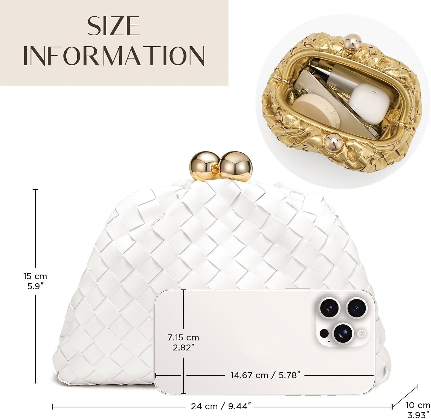 CHUNLI Dressy Woven Clutch Purses for Women Evening Wedding Formal Occasion,Dumpling Crossbody Shoulder Handbags for Women - Image 7