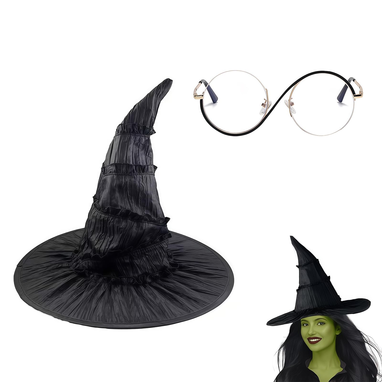 Xanthelle Witch Hat, Halloween Hat for Women and Children Witch Hat for Adults, Black Witch Hat with Glasses Costume Accessory