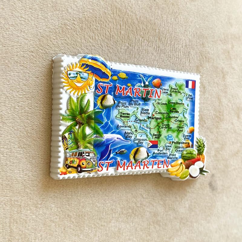 Imán Turístico Mapa Isla St. Martin y St. Maarten miniatura 2