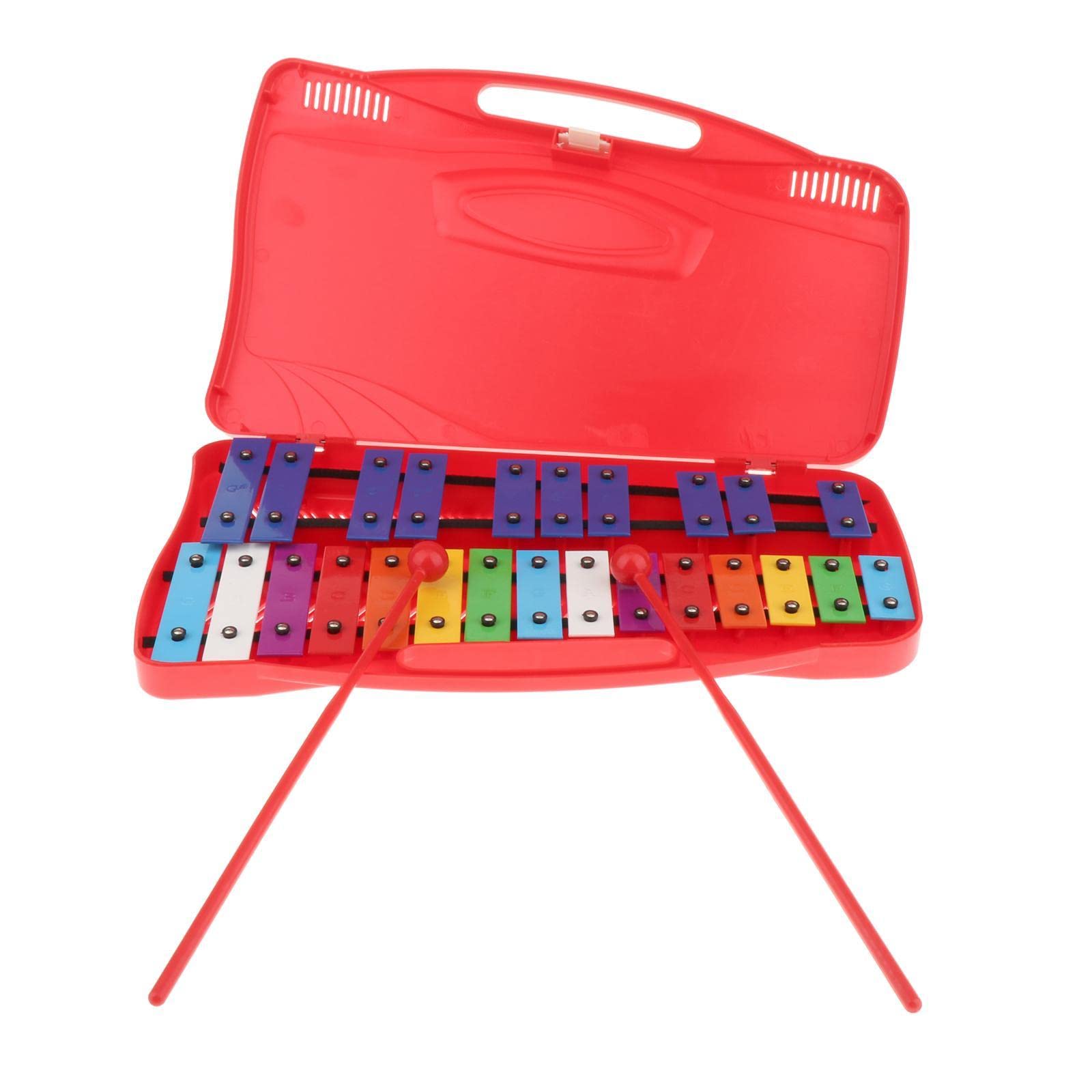 Gralara Xilófono Profesional de 25 Notas Instrumento Musical Infantil Glockenspiel Metálico con Estuche Y Baquetas Adecuado para Desarrollo Sensorial Práctica, Rojo