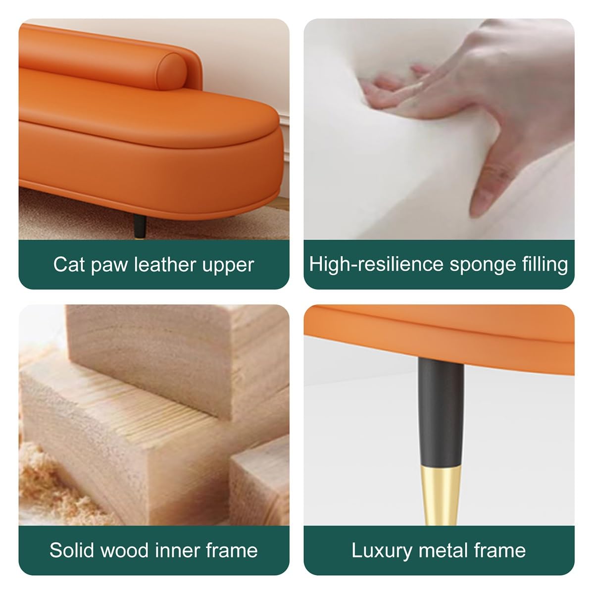 Pouf ottoman écologique vert de 80 cm avec fermeture douce et résistant aux rayures en cuir écologique Repose-pieds et entrée Décoration d'intérieur moderne