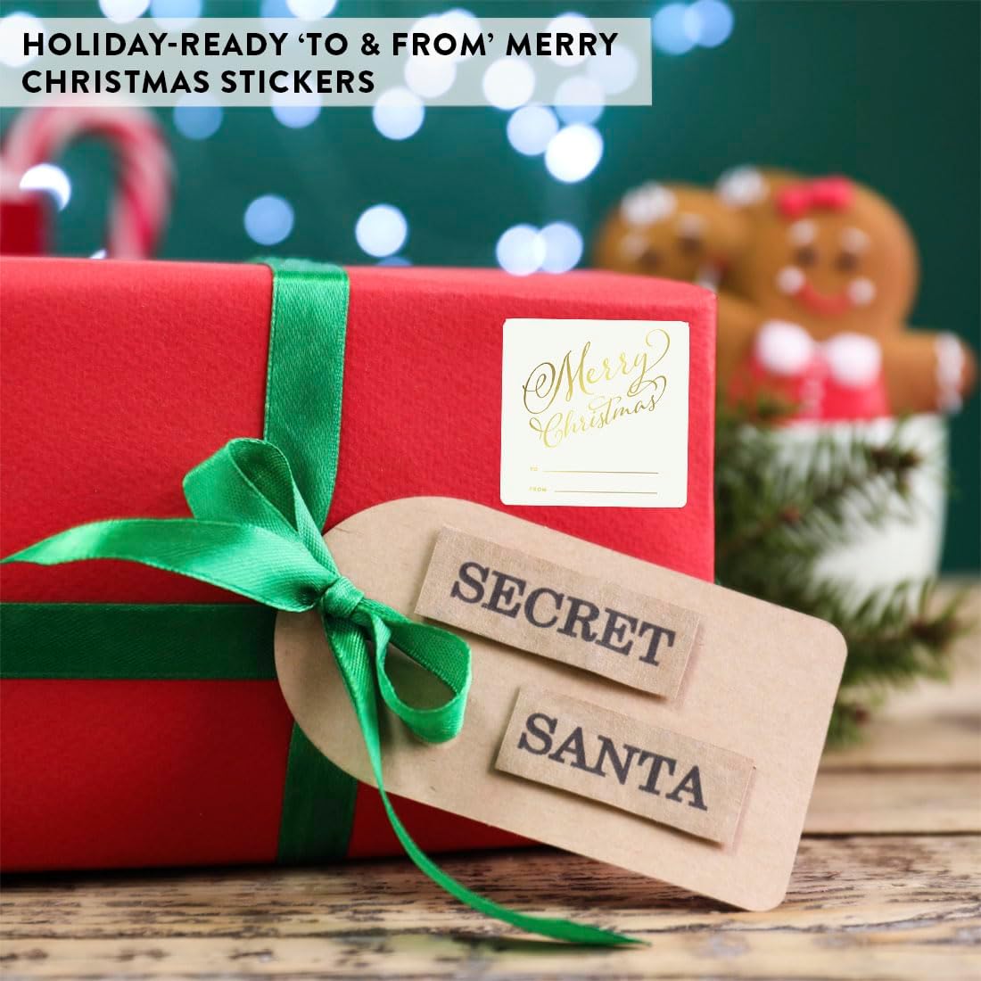Andaz Press Square Gift Label Stickers, Stylized Merry Christmas to from, Metallic Gold Ink, 40-Pack Gold Christmas Tags Christmas Name Tags Stickers Christmas Sticker Tag - Image 7