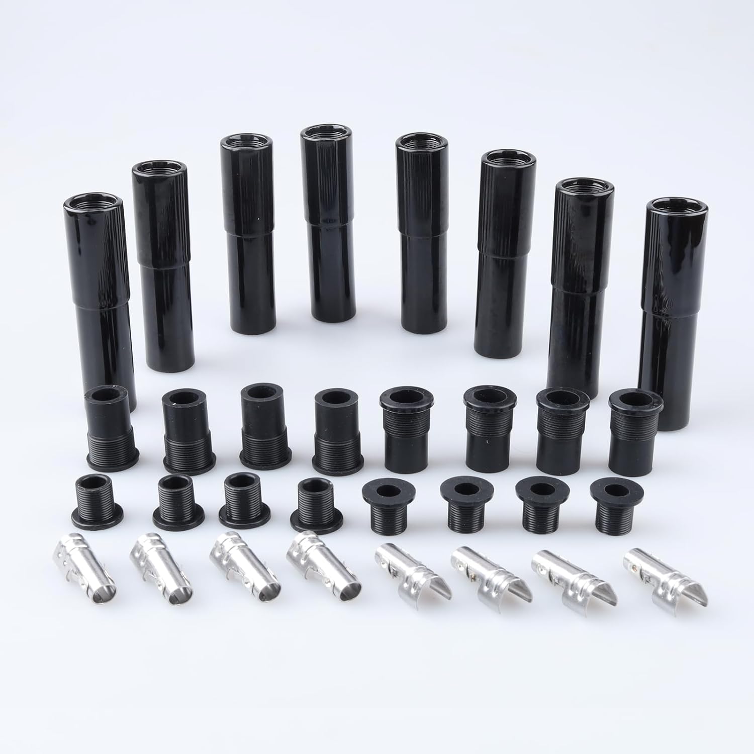 AC PERFORMANCE Straight Black Ceramic Spark Plug Boot Kits Fit 8 mm Wires, Pack of 8