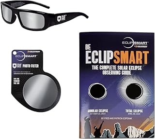 Celestron – 3-Pc EclipSmart Safe Solar Observing & Imaging Kit – Meets ISO 12312-2:2015(E) Standards – Premium Solar Safe Filter Technology – Includes Eclipse Glasses + Photo Filter + Eclipse Book