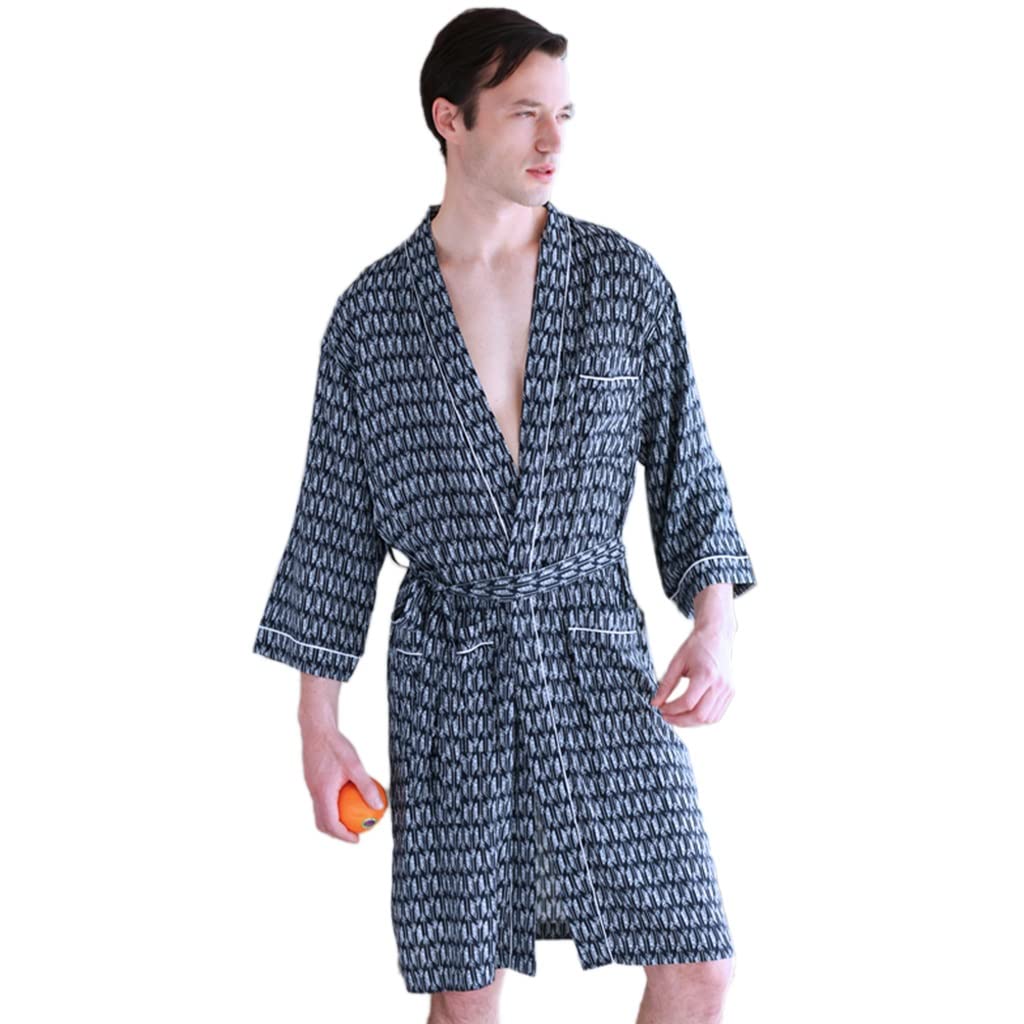 Albornoz para Hombre, Ligero, De Manga Larga, Camisas para Dormir, Moda Seca, Camisones Exóticos, De Lujo, Estampado, Absorbente, Transpirable, Túnica Yukata, Pijamas Finos De Verano