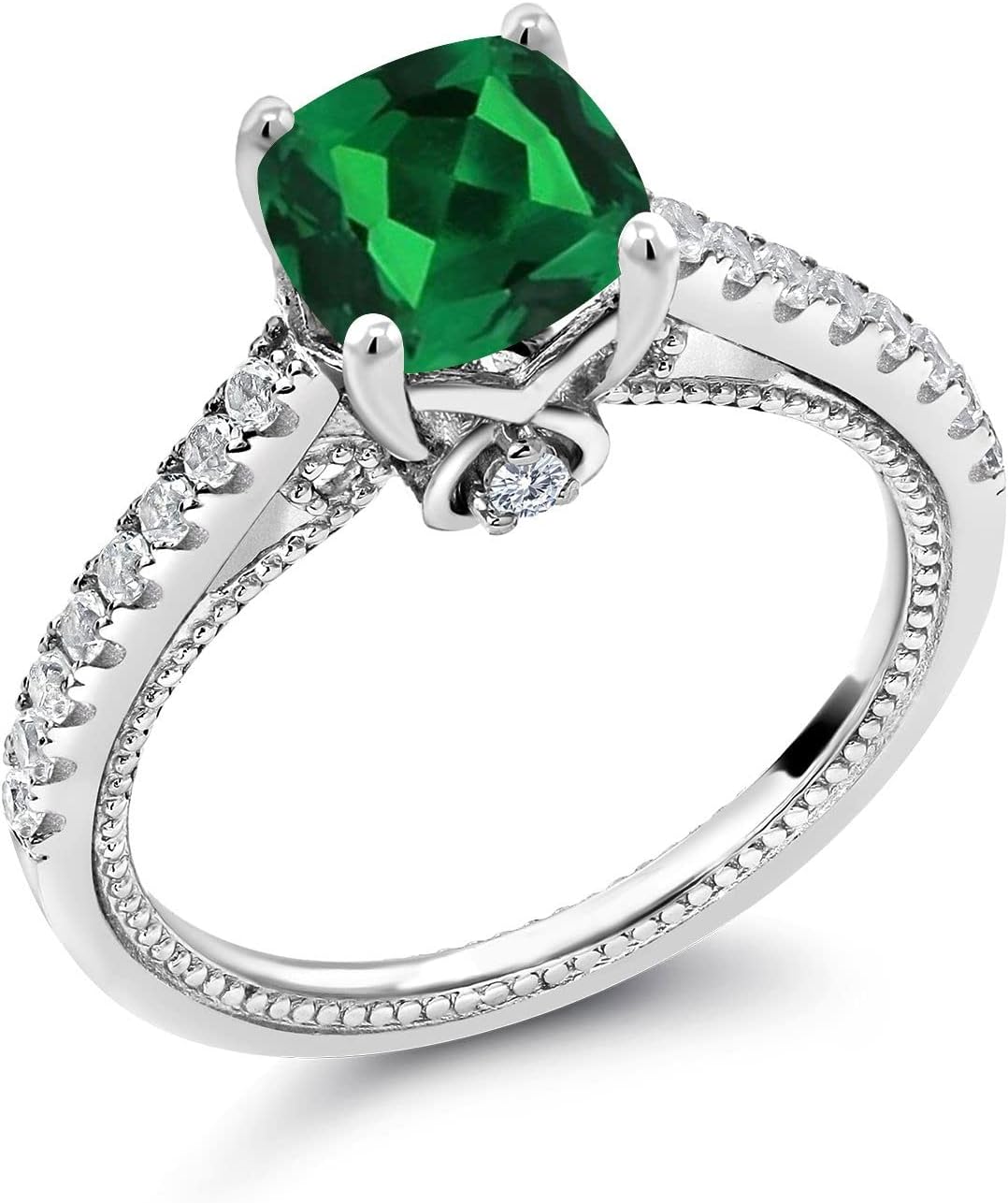 Gem Stone King 925 Sterling Silver Cushion 7MM Gemstone Birthstone and White Created Sapphire Engagement Ring | Wedding Engagement Anniversary Promise Ring For Women