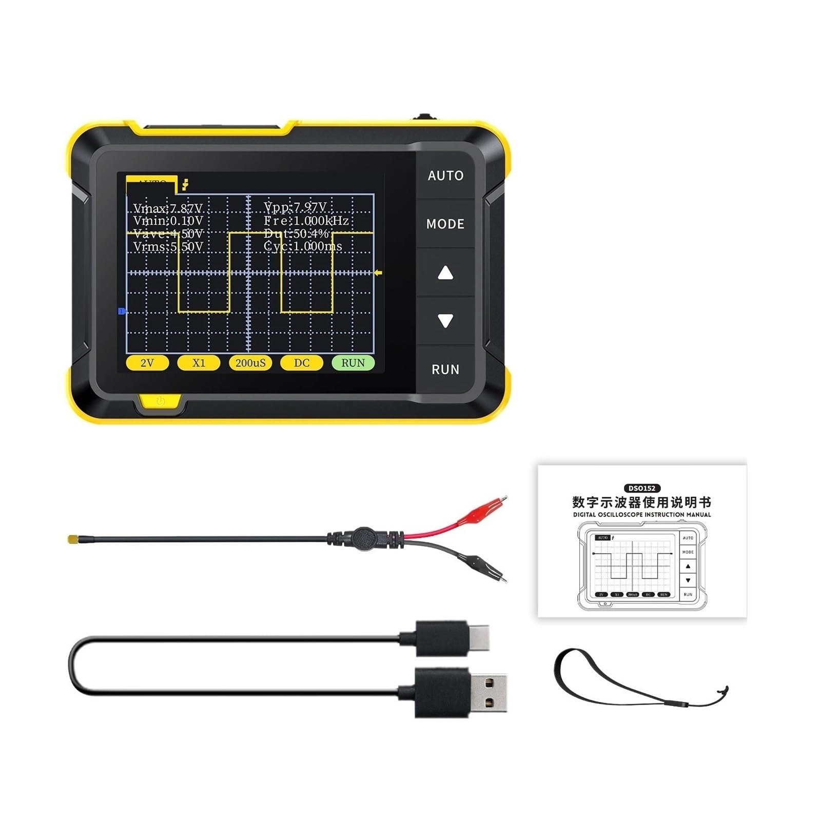 Boartechs DSO152 Portable Digital Oscilloscope with screen displaying a waveform