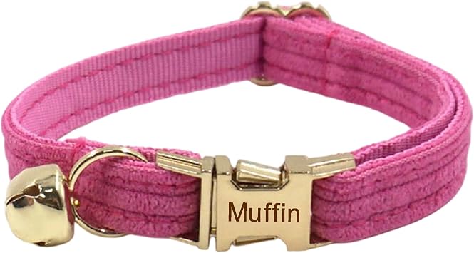 Cute Custom Cat Collar with Bells & Name Tag, Personalized Cat Collars for Girl & Boy Cats, Kitten Collar with Bell Pink Red-Striped