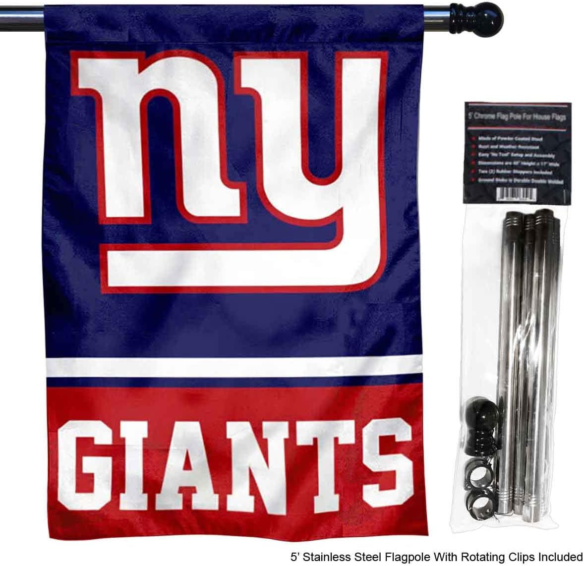 WinCraft Giants Banner House Flag and 5 Foot Flagpole Set