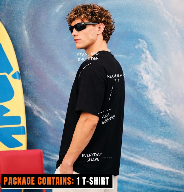 Image of Sleepynuts Men's Regular Fit Round-Neck Half Sleeves Solid Casual Wear T-Shirt (Black -4XL)