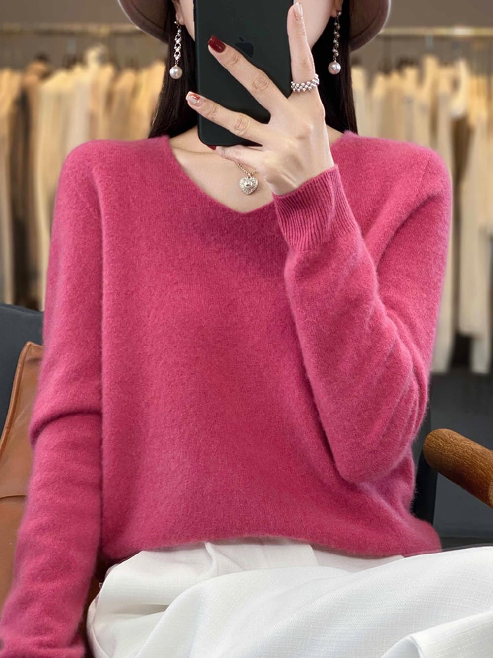 100% Merino Wool Sweaters Women's Female Fall Winter Warm Soft Knitted Loose Pullover V-Neck Long Sleeves(201) - Image 5