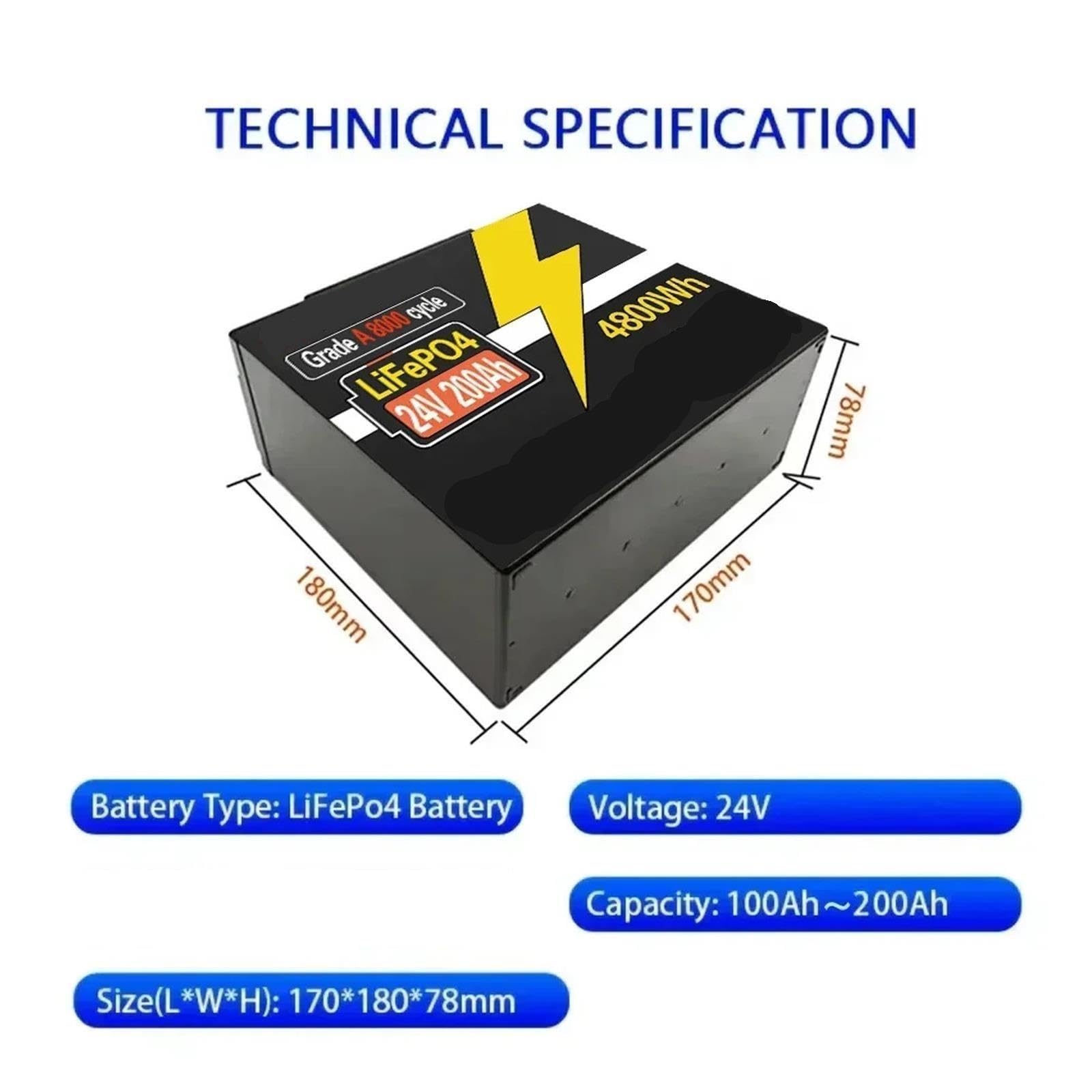 Pacco Batteria Lifepo4 24v 100Ah 2150A Integrato 24v 120Ah