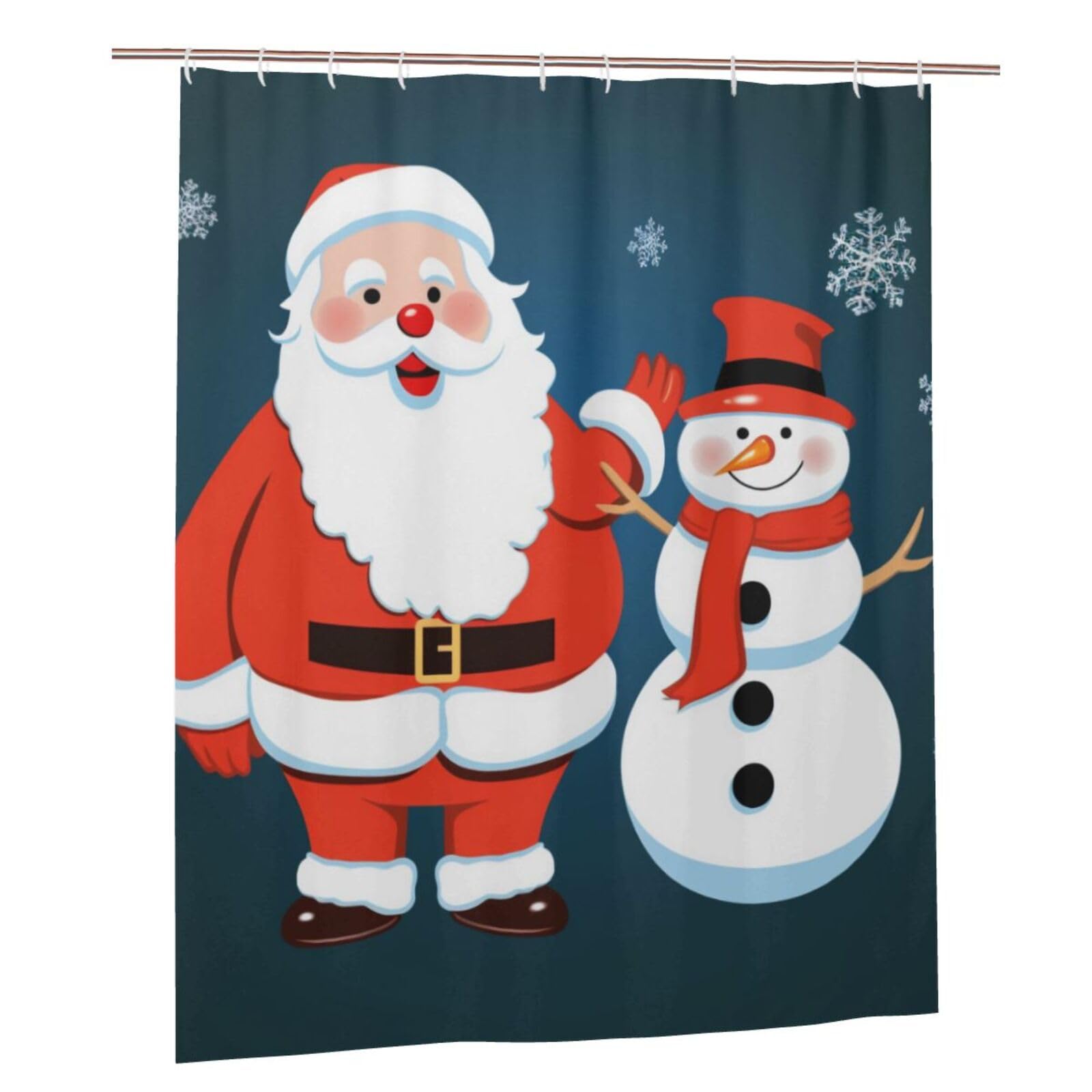 BWWHCCTI Snowman Santa Printed Shower Curtain With 12 Plastic Hooks Opaque Quick Drying Waterproof Shower Curtains Sets For Bathroom 152x183 Cm