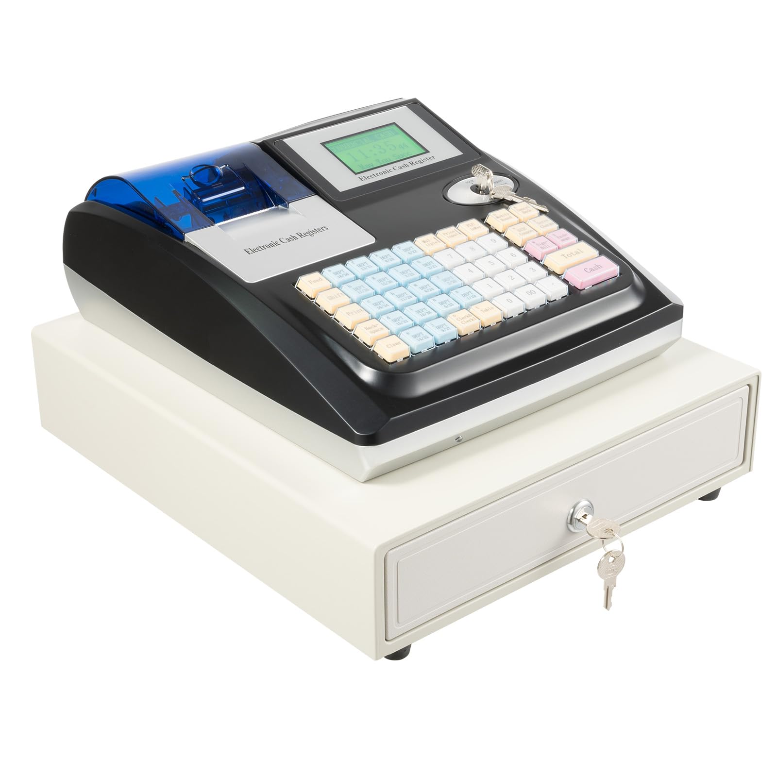 Caja registradora para pequeñas empresas, cajas registradoras electrónicas de 48 llaves, sistema de punto de venta al por menor LED con cajón de efectivo de impresora, caja registradora terminal