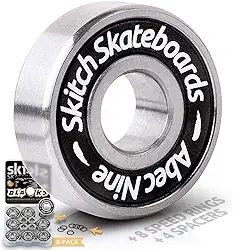 SKITCH Conjunto de Rolamentos de Precisão Fast Spin | Pacote com 8 Rolamentos de Esferas de Sulco Profundo de Aço Cromado 608 2Rs Abec 9 para Skates, Longboards, Patinetes Em Linha, Scooters | + Arrue