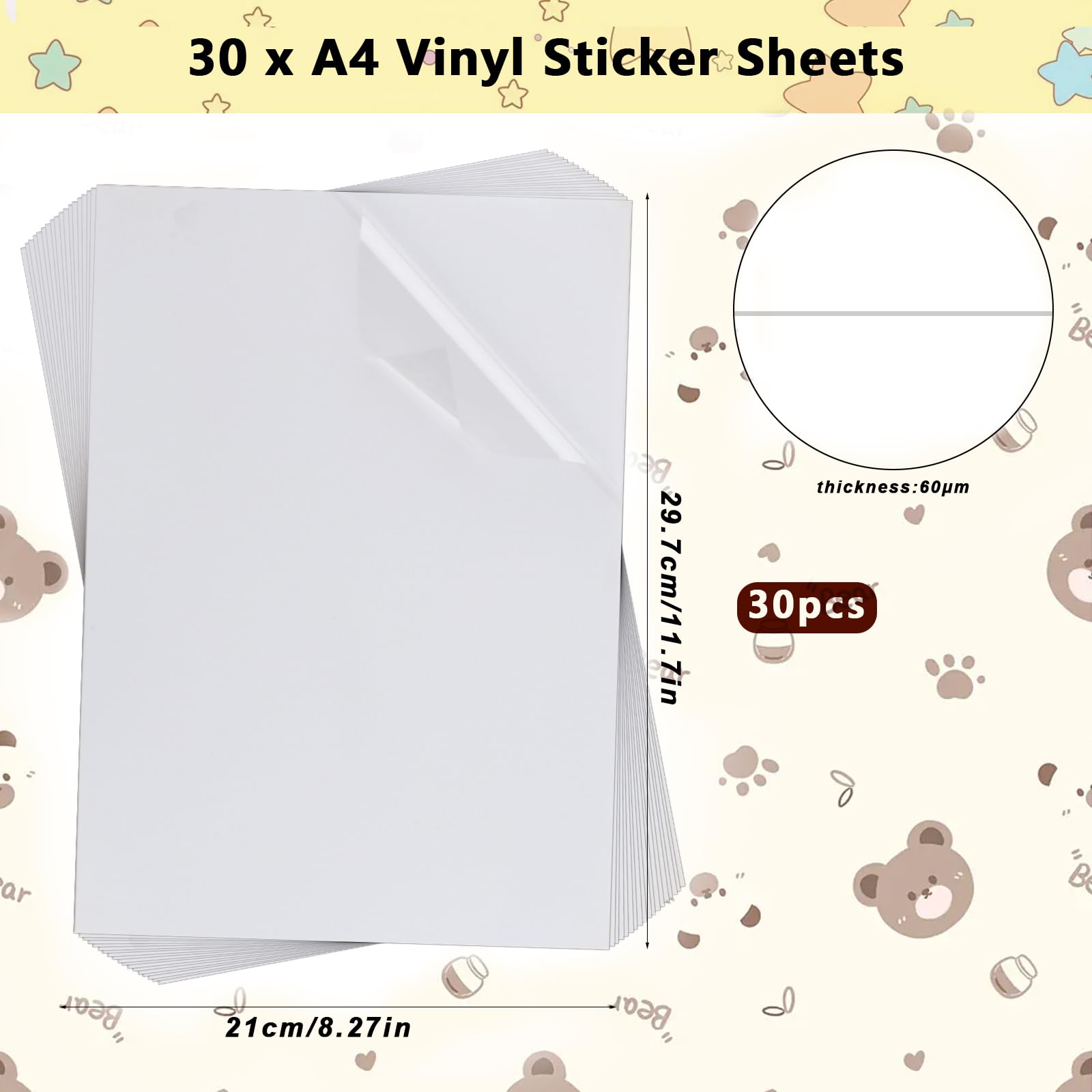 Papier Autocollant Transparent A4 - 20 Feuilles Vinyle Imprimable Pour Imprimantes Laser Et Jet D'encre