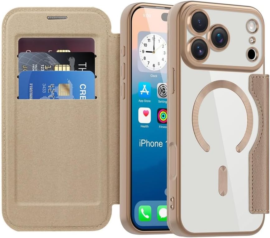 case Compatible with for iPhone 17 Air (Color: Titanium Gray) – Case RFID Magnetic Leather Wallet Flip silicon Case