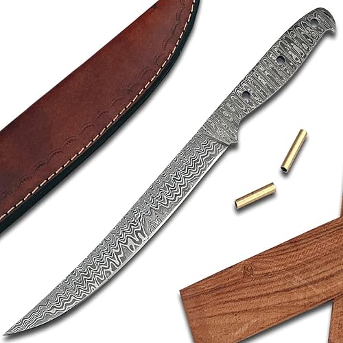 PAL 2000 KNIVES Acero de Damasco hecho a mano, construye tu propio cuchillo, kit con hoja en blanco, pasadores, material de mango diferente, funda