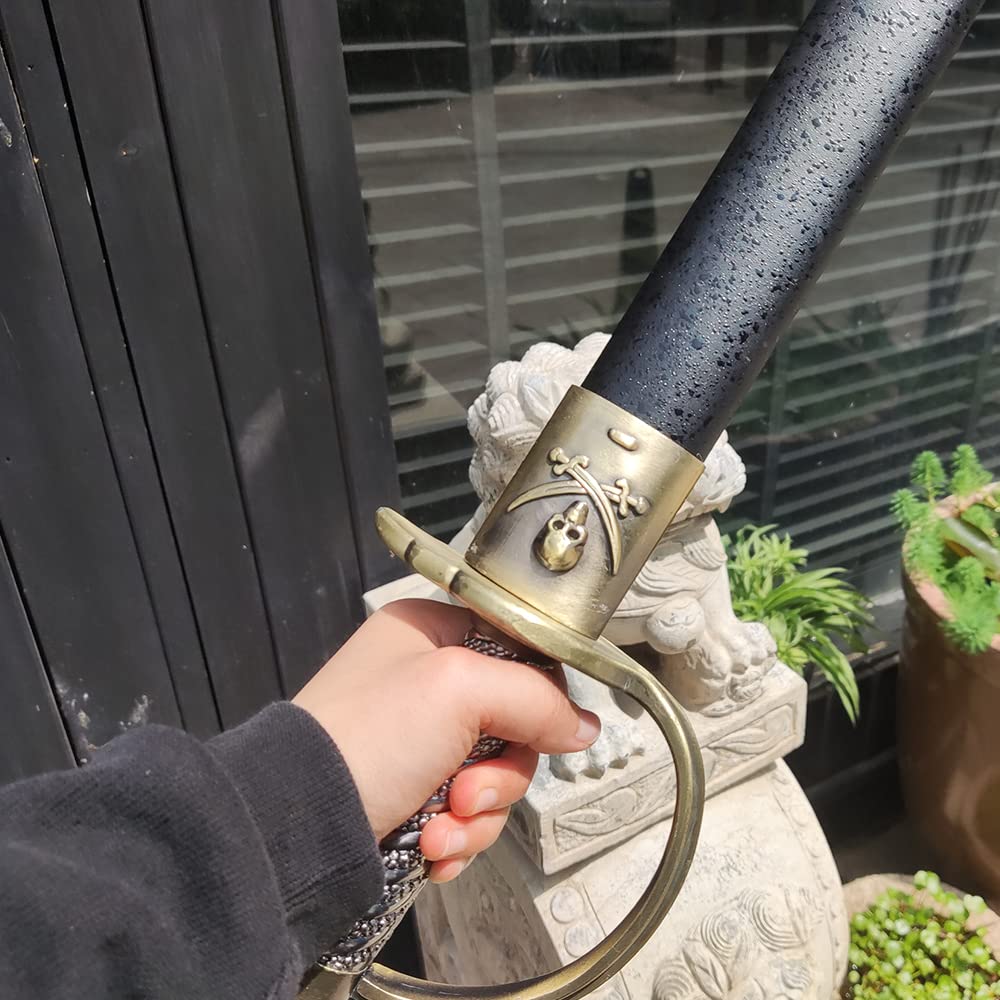 COSWOR 31.1" Metal Stainless Steel Caribbean Pirate Jack Sparrow's Cutlass Sword with Basket Guard, Brass Hilt for Cosplay, Collection, Gift