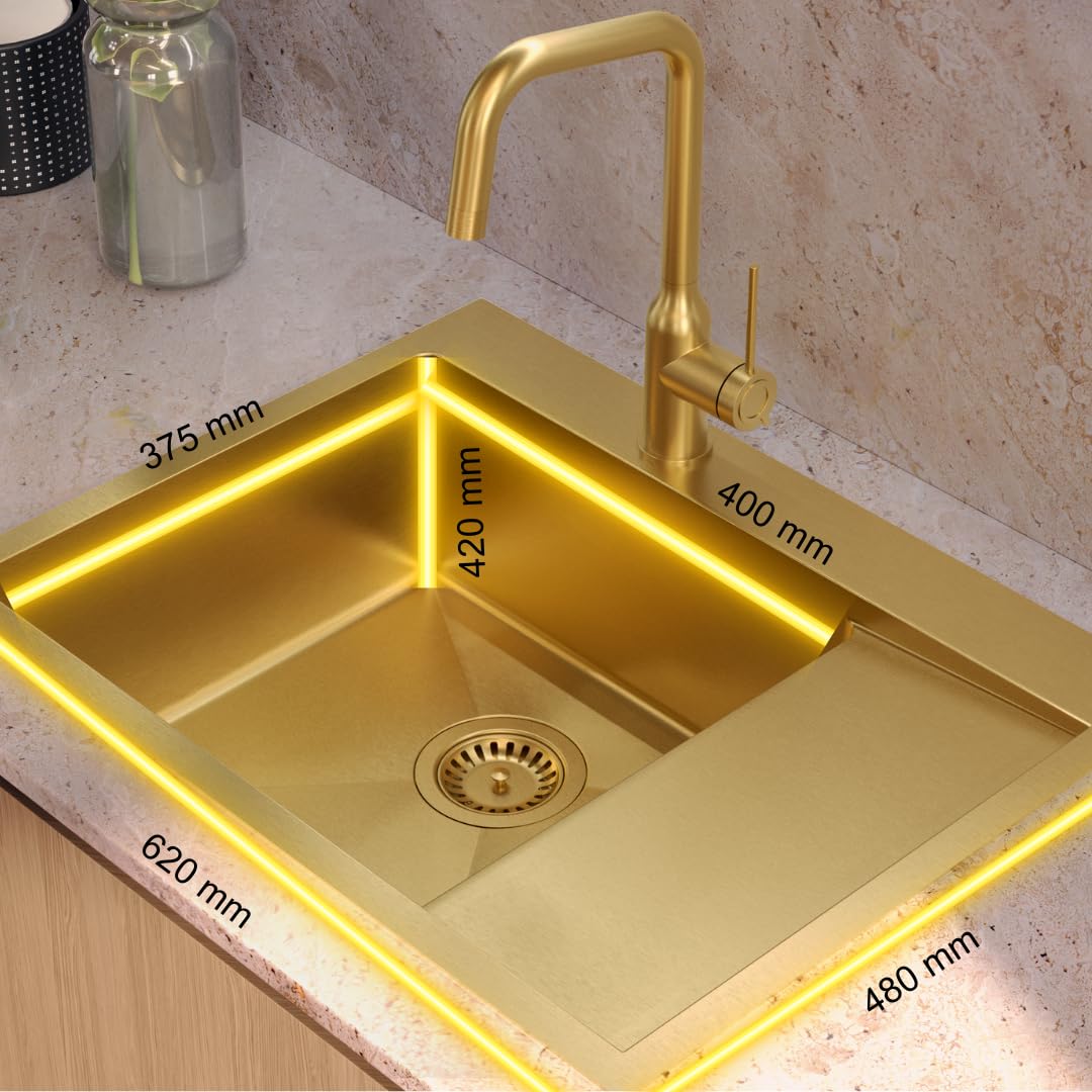 QUADRON Spülbecken Edelstahlspüle | Größe 62 x 48 x 20 cm Farbe: Silber | Einbeckenspüle RUSSEL 116 Einzelbecken Küchenspüle mit Stahlkammer Edelstahl Stahlspüle | mit Siphon und Schraubverschluss
