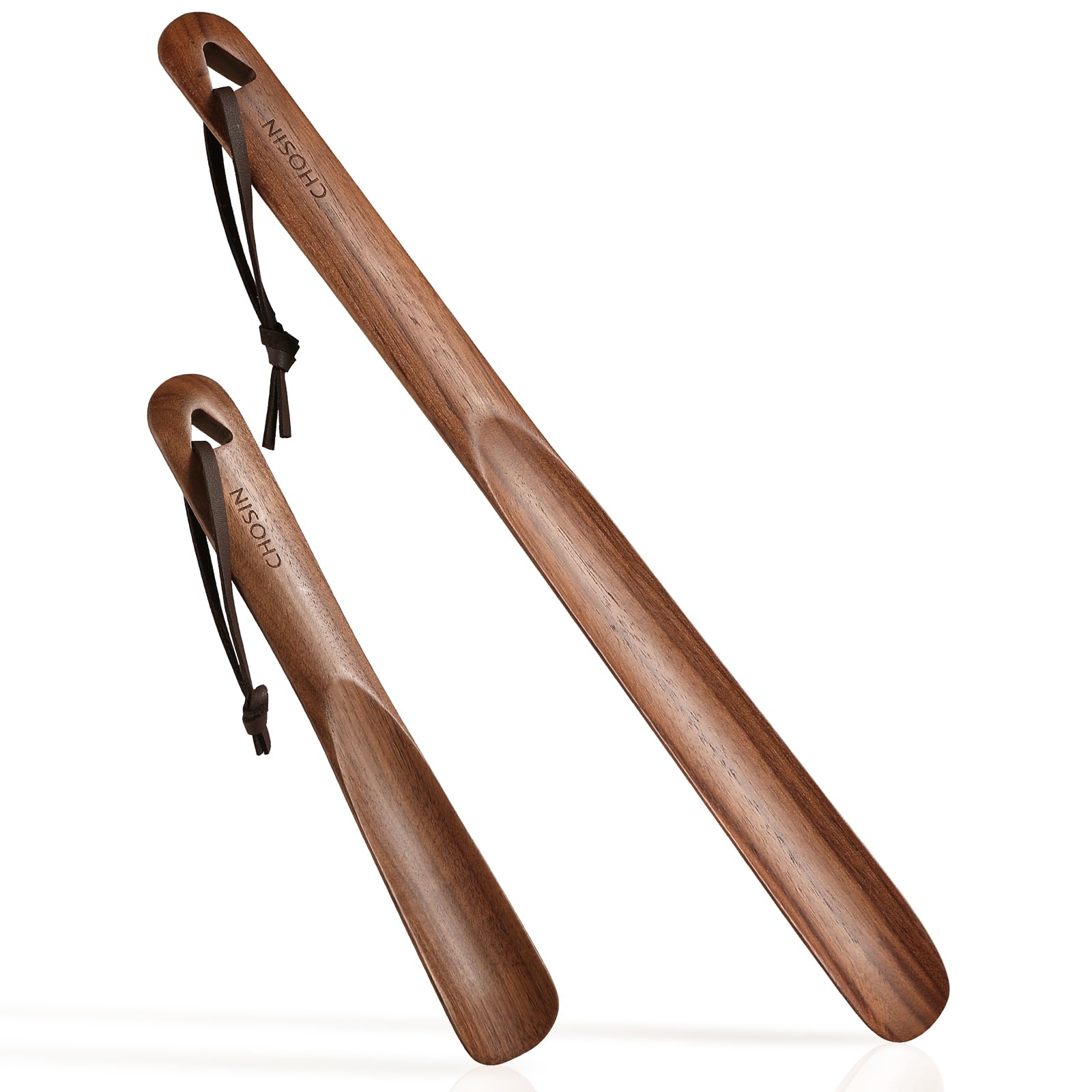 CHOSIN Shoe Horn Long Handle for Seniors Men Women, Wooden Shoehorn Set