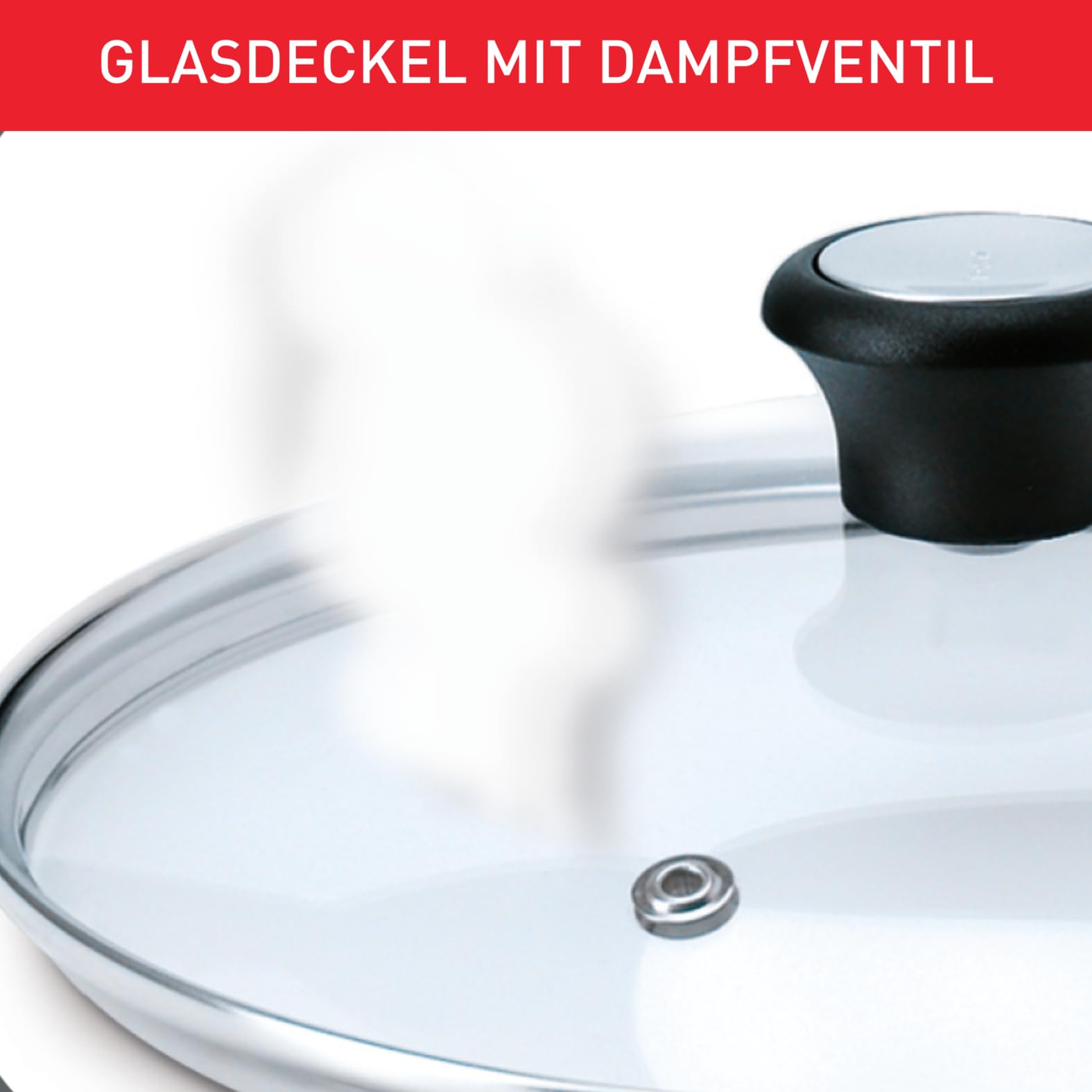 Tefal Glasdeckel 28 cm, Edelstahlfassung, Spülmaschinenfest, Dampfventil, Thermokunststoffgriff, 28097712