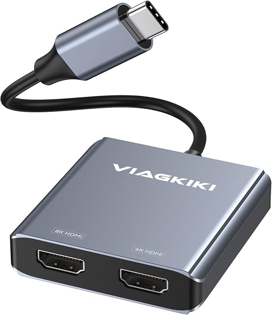 Viagkiki USB C to Dual HDMI Adapter 8K 4K, Dual HDMI Monitor Adapter, Support Single 8K@30Hz, Dual 4K@60Hz, Compatible for MacBook Pro/Air, Dell XPS 13/15, Lenovo Yoga