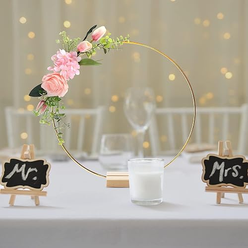 Miniatura 4 de Paquete de 12 centros de mesa de metal grandes de 12 pulgadas, decoración de mesa para mesa con 12 soportes de madera para colocar lugares, corona