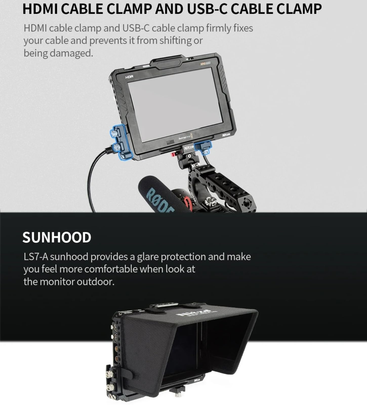 Amazon | Nitze モニターケージ Sunhood HDMIケーブルクランプとUSB-C