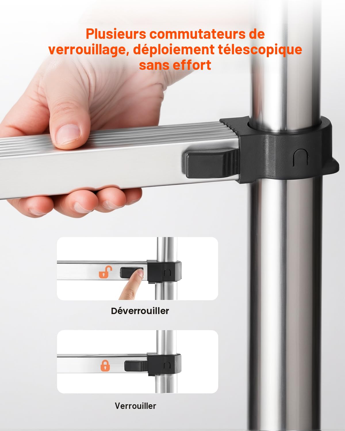 VEVOR Échelle Télescopique, 3740 mm, Escabeau Extensible en Acier Inoxydable, Capacité de Charge 170 kg, Échelle Portable Légère à Rétraction Multi-Boutons, pour Réparation de Maison, Camping-Car