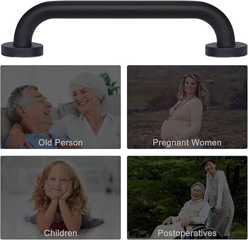 Miniatura 6 de supregear Barras de agarre para baño, barra de seguridad de ducha negra de 28 pulgadas de largo, mango antideslizante de acero inoxidable 201 de