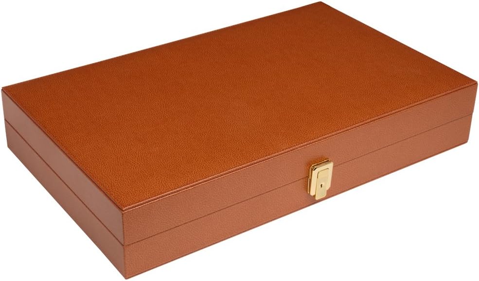 Zaza & Sacci Leather/Microfiber Backgammon Set - Board Game - 20" Large Brown Case