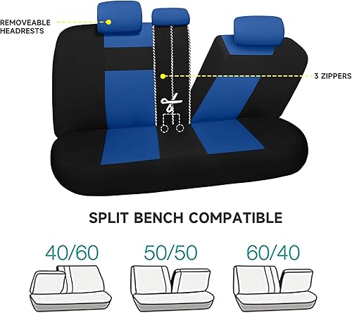 Miniatura 4 de VarCozy Juego completo de fundas de asiento de automóvil, fundas de asiento de banco dividido delantero y trasero de tela transpirable para