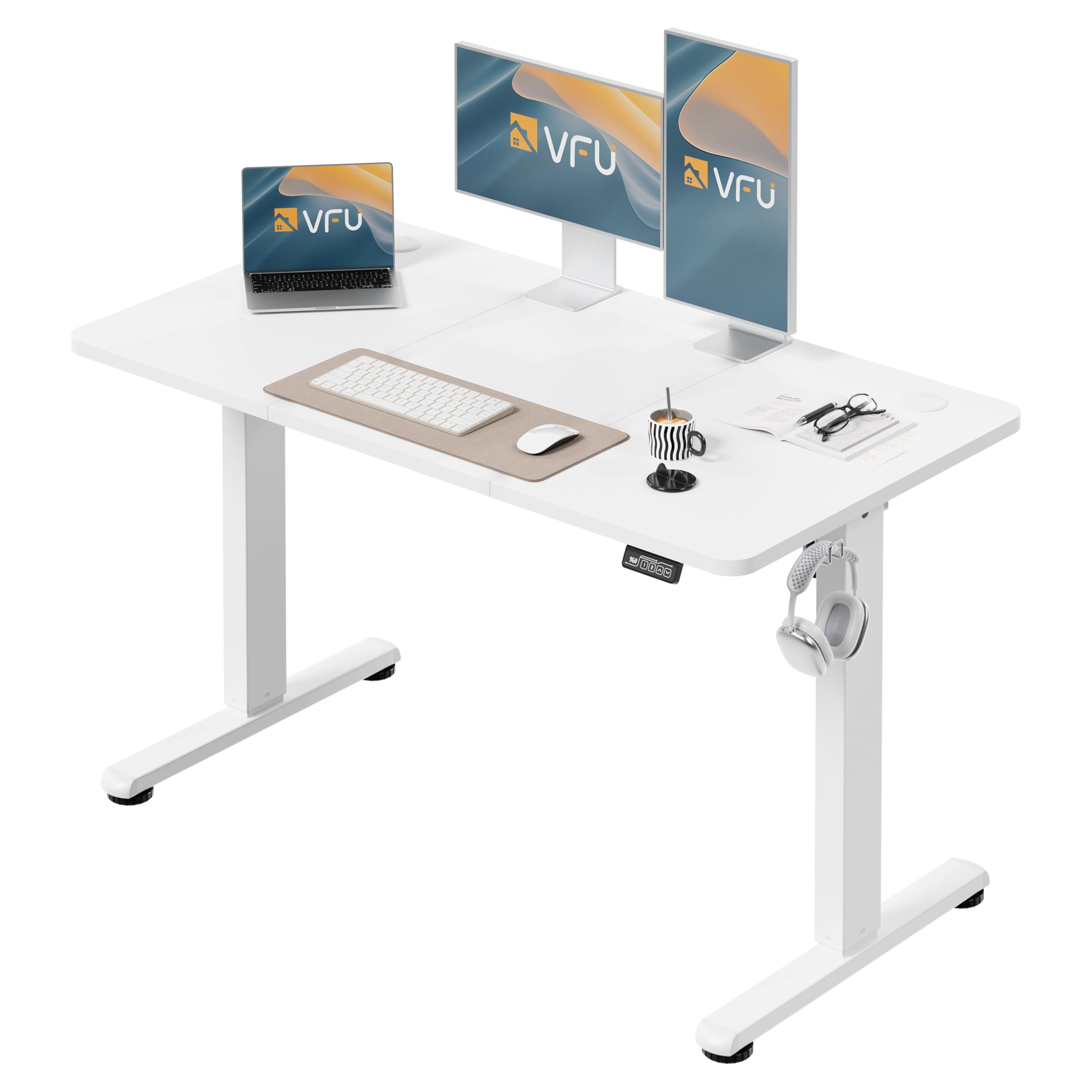 Höhenverstellbarer Schreibtisch 120 x 60 cm, Schreibtisch Höhenverstellbar Elektrisch mit Memory Funktion, Stehpult, Verstellbarer Tisch, Computertisch für Büro, Standing Desk, Weiß